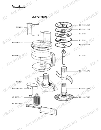 Взрыв-схема кухонного комбайна Moulinex AA77R1(2) - Схема узла HP000282.5P3