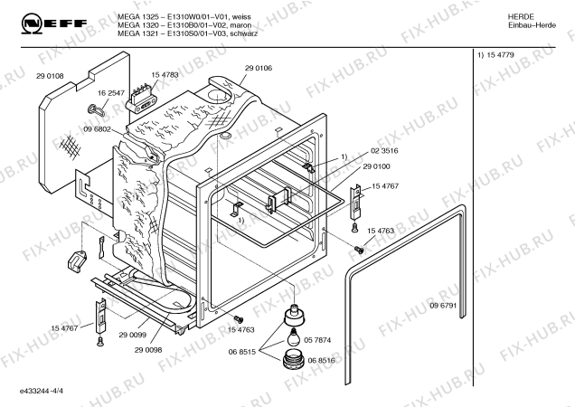 Схема №4 E1310W0 MEGA1315 с изображением Ручка управления духовкой для плиты (духовки) Bosch 00173704