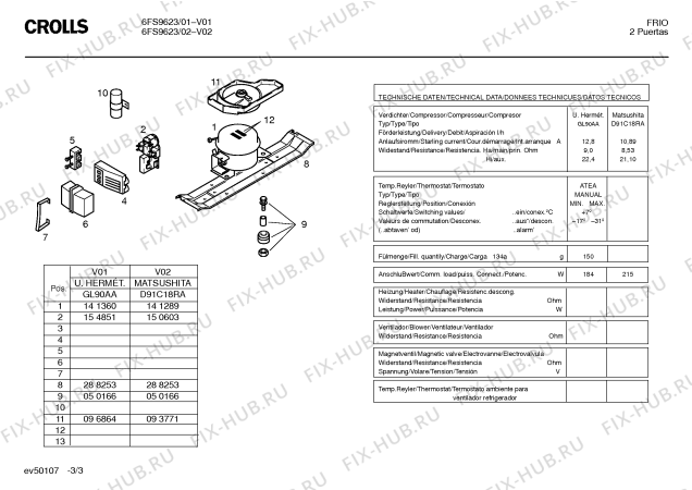 Взрыв-схема холодильника Crolls 6FS9623 - Схема узла 03