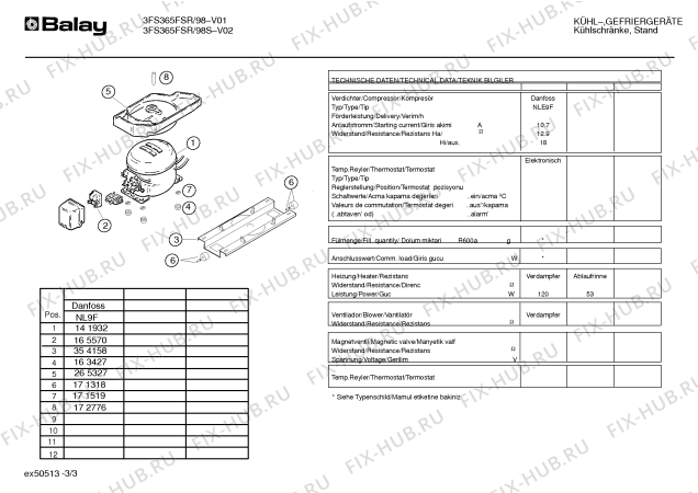 Взрыв-схема холодильника Balay 3FS365FSR/98S - Схема узла 03