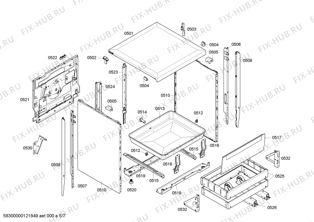 Взрыв-схема плиты (духовки) Bosch HLN652020X - Схема узла 05