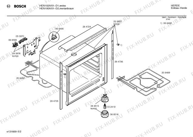 Взрыв-схема плиты (духовки) Bosch HEN100A - Схема узла 02