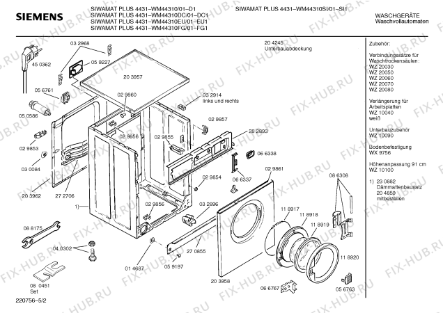 Взрыв-схема стиральной машины Siemens WM44310EU SIWAMAT PLUS 4431 - Схема узла 02