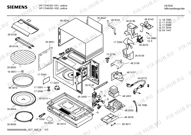 Взрыв-схема микроволновой печи Siemens HF17545 - Схема узла 03
