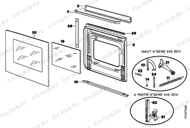 Взрыв-схема плиты (духовки) Faure CCG526W1 - Схема узла Door 003