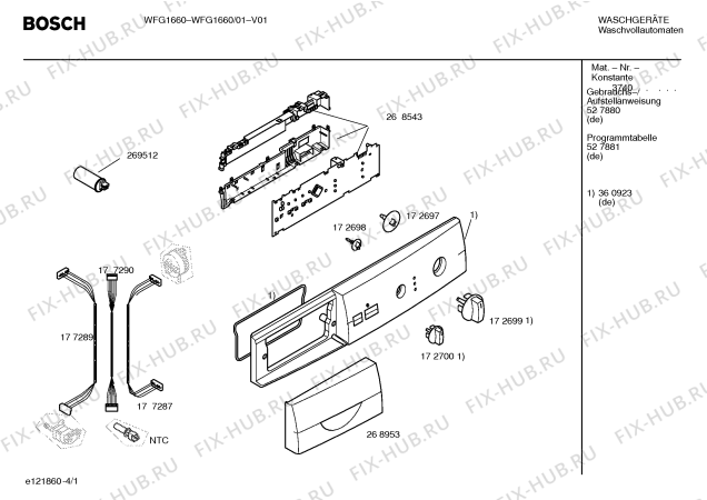 Схема №2 WFG1660 с изображением Панель управления для стиралки Bosch 00360923