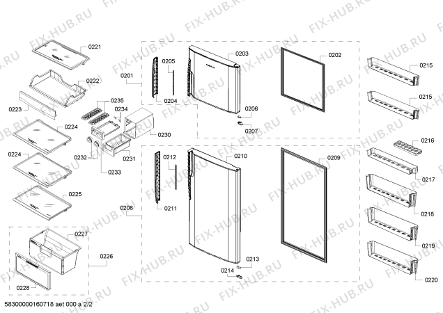 Схема №2 KD33NAS10J Top freezer с изображением Корпус для холодильника Siemens 00657805