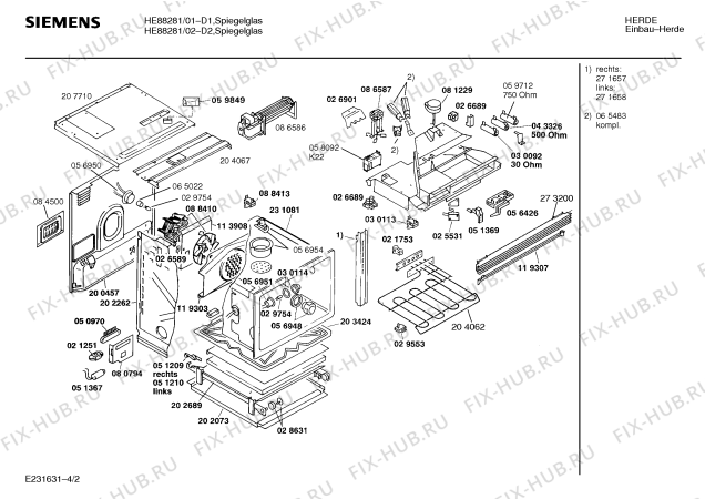 Взрыв-схема плиты (духовки) Siemens HE88281 - Схема узла 02