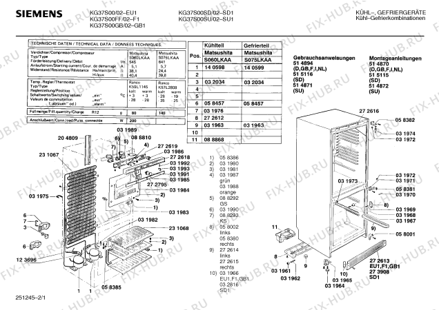 Схема №2 KG37S00SU с изображением Инструкция по эксплуатации для холодильной камеры Siemens 00514871