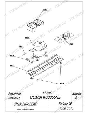 Взрыв-схема холодильника Beko BEKO CN236220X (7514120025) - EXPLODED VIEW COMPRESSOR_TYPE 2 CN236220X BEKO