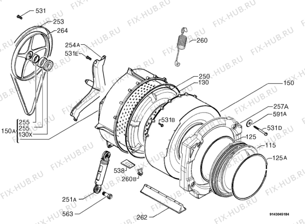 Взрыв-схема стиральной машины Electrolux EWF8586 - Схема узла Functional parts 267