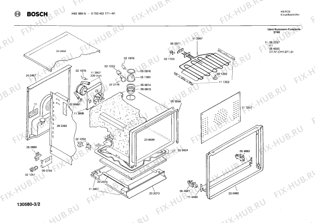 Взрыв-схема плиты (духовки) Bosch 0750452171 HBE680N - Схема узла 02