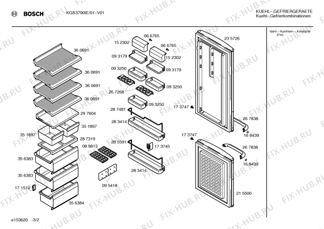 Схема №1 KGS3790IE с изображением Панель для холодильной камеры Bosch 00360690