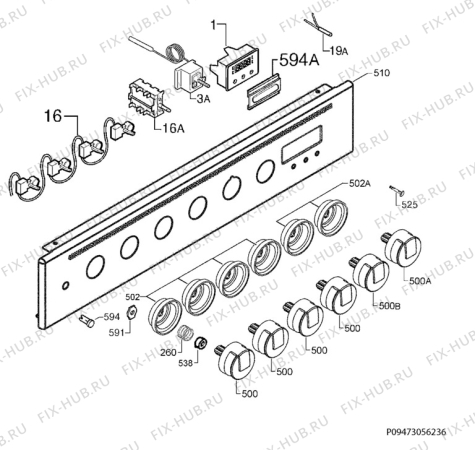 Взрыв-схема плиты (духовки) Electrolux EKK603507X - Схема узла Command panel 037