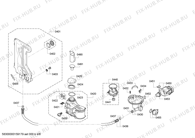 Взрыв-схема посудомоечной машины Bosch SPU40E22SK Aqua Stop - Схема узла 04