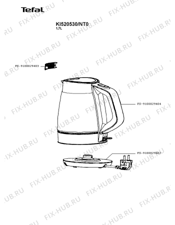 Схема №1 KI520530/NT0 с изображением Часть корпуса для чайника (термопота) Tefal FS-9100029404