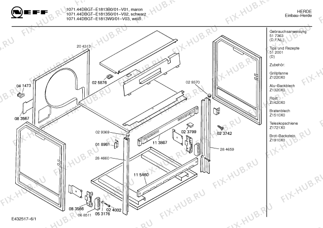 Схема №6 E1813B0 1071.44DBGT с изображением Инструкция по эксплуатации для плиты (духовки) Bosch 00517363