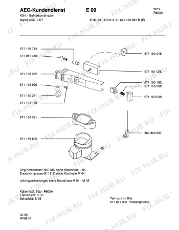 Взрыв-схема холодильника Aeg S3030-1 DT E - Схема узла Refrigerator electrical equipment