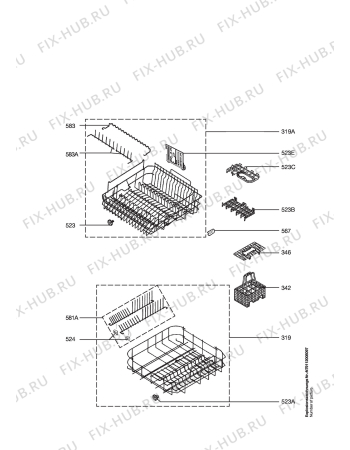 Взрыв-схема посудомоечной машины Electrolux ESL6226 - Схема узла Baskets, tubes 061