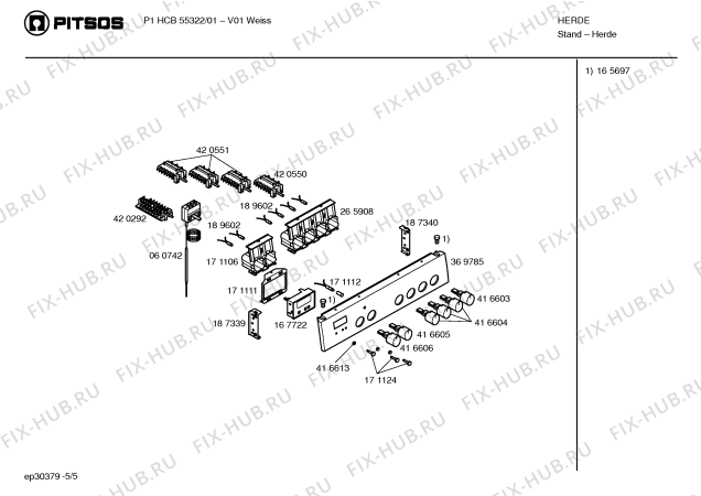 Взрыв-схема плиты (духовки) Pitsos P1HCB55322 - Схема узла 05