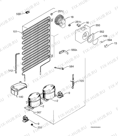 Взрыв-схема холодильника Arthurmartinelux ARA3363 - Схема узла Cooling system 017