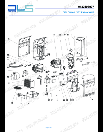 Схема №1 EN 80.CWAE "INISSIA" с изображением Корпусная деталь для кофеварки (кофемашины) DELONGHI FL30012344