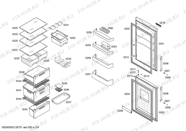 Схема №3 3KFL7853 с изображением Дверь морозильной камеры для холодильной камеры Bosch 00680175