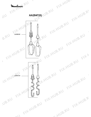 Взрыв-схема блендера (миксера) Moulinex AA2847(0) - Схема узла WP000687.2P2