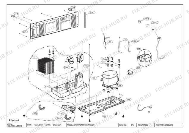 Взрыв-схема холодильника Beko DNE65020PX (7244048782) - COMP.TERM.ASSY' (K84600NE B855)