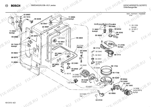 Взрыв-схема посудомоечной машины Bosch SMS3452AU - Схема узла 02