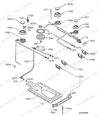 Взрыв-схема плиты (духовки) Rex Electrolux RXP660GSA - Схема узла Functional parts 267