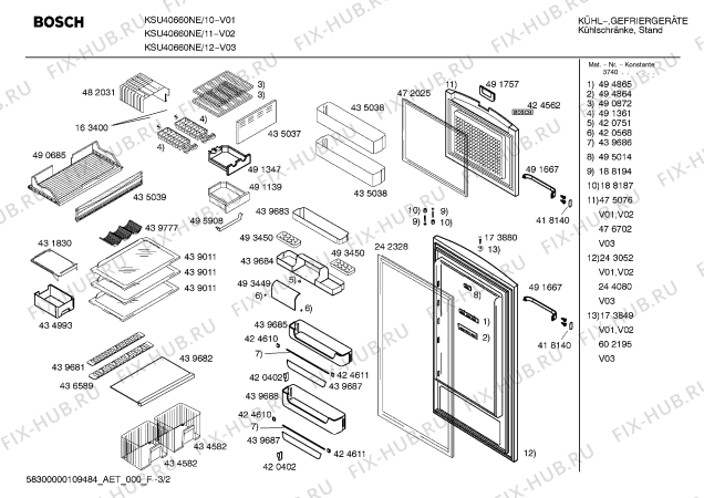Схема №2 KSU40660NE с изображением Дверь для холодильной камеры Bosch 00243052