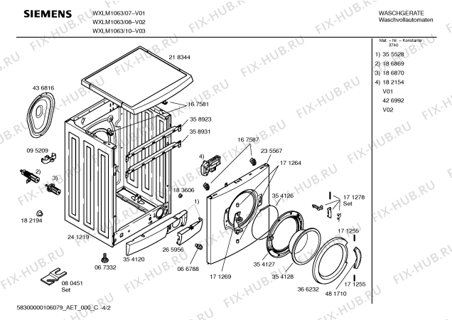 Схема №1 WXLM1063 SIWAMAT XLM 1063 с изображением Инструкция по эксплуатации для стиральной машины Siemens 00591034