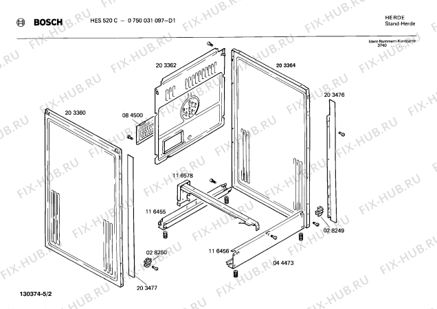 Взрыв-схема плиты (духовки) Bosch 0750031097 HES520C - Схема узла 02