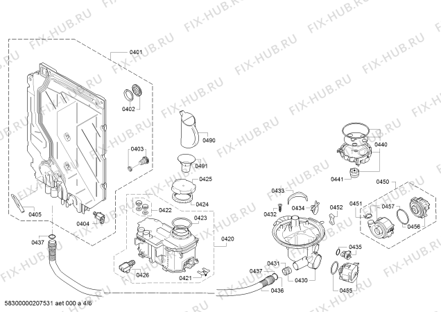 Взрыв-схема посудомоечной машины Bosch DUMMY15AX SilencePlus, A++ - Схема узла 04