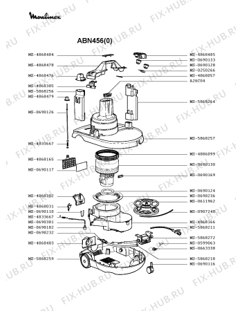 Взрыв-схема пылесоса Moulinex ABN456(0) - Схема узла VP002170.3P3