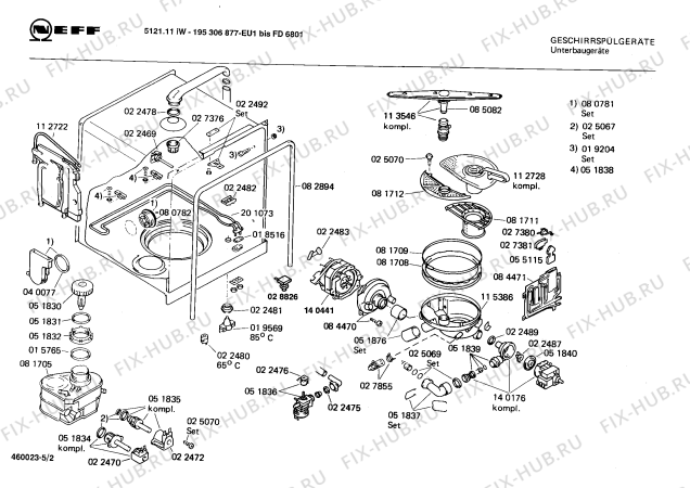 Взрыв-схема посудомоечной машины Neff 195306877 5122.11IW - Схема узла 02