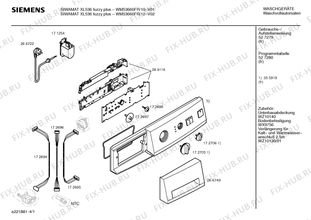 Схема №2 WM53660FR SIWAMAT XL536 fuzzy plus с изображением Инструкция по установке и эксплуатации для стиралки Siemens 00527279