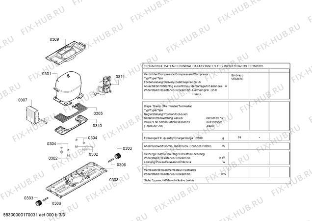 Взрыв-схема холодильника Bosch KGE36EW42 Bosch - Схема узла 03