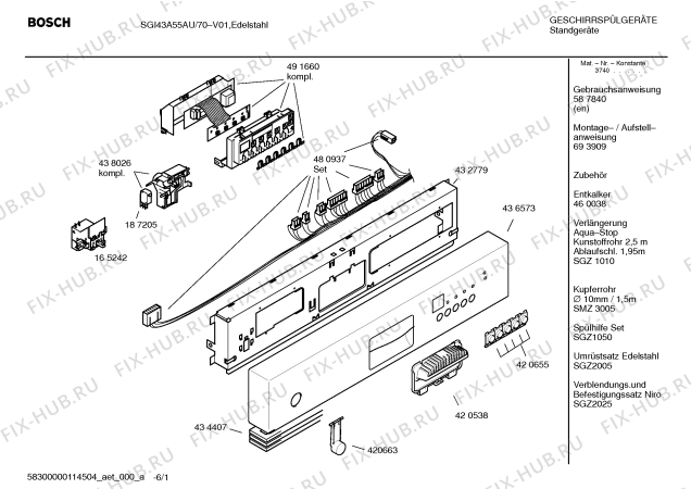 Схема №4 SGI43A55AU с изображением Передняя панель для посудомойки Bosch 00436573