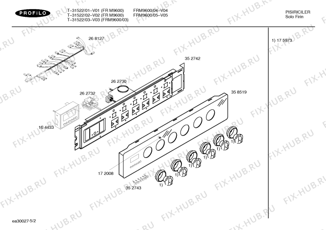 Схема №2 T-31522 с изображением Переключатель для духового шкафа Bosch 00175973