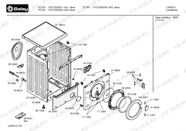 Схема №2 3TE755N TE755 с изображением Таблица программ для стиралки Bosch 00418355