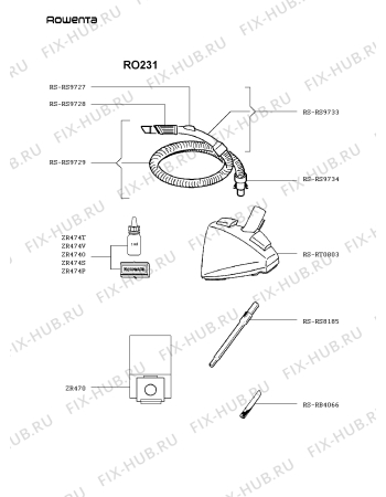 Взрыв-схема пылесоса Rowenta RO231 - Схема узла OP002659.2P2