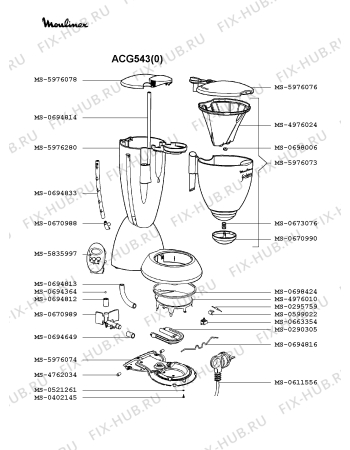 Взрыв-схема кофеварки (кофемашины) Moulinex ACG543(0) - Схема узла Q0000297.6Q2