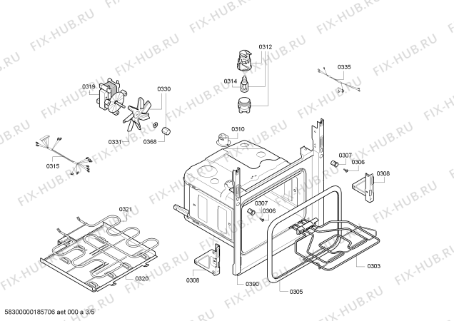 Взрыв-схема плиты (духовки) Bosch HBG42R350E H.BO.NP.L2D.IN.GLASS.B3/.X.E0_TIF/ - Схема узла 03