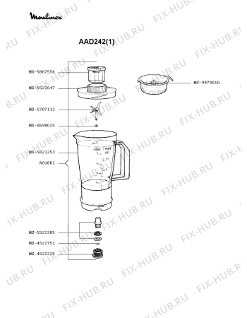 Взрыв-схема кухонного комбайна Moulinex AAD242(1) - Схема узла DP000433.3P3