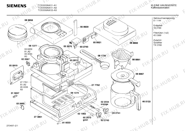 Схема №1 TKA6210 с изображением Распределитель для электрокофеварки Siemens 00058923
