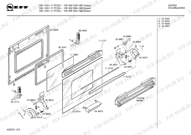 Взрыв-схема плиты (духовки) Neff 195302529 GB-1031.11PCSG - Схема узла 03