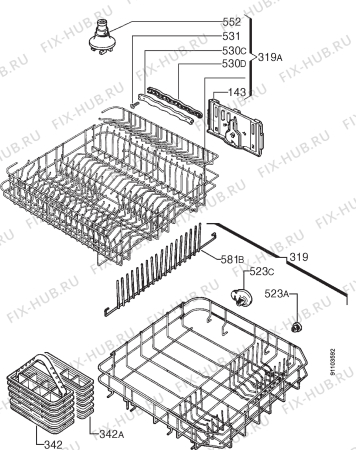 Взрыв-схема посудомоечной машины Elektro Helios DI8307 - Схема узла Basket 160