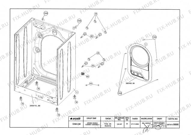 Взрыв-схема стиральной машины Beko BEKO WKL14500D (7301610002) - CABINET ASSEMBLY(REV01)